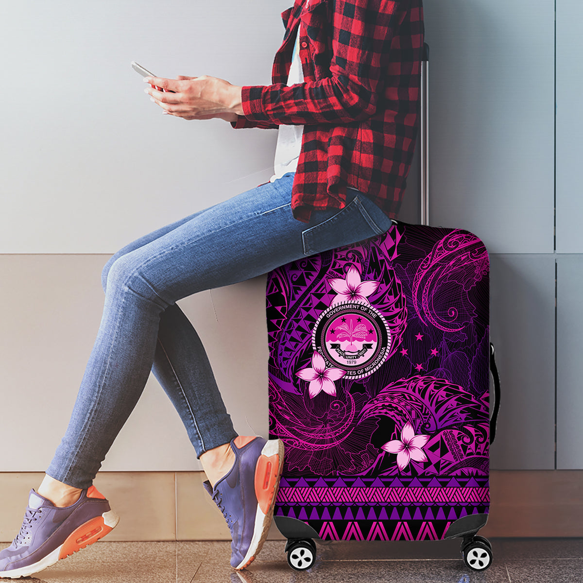 FSM Culture Day Luggage Cover Tribal Pattern Pink Version LT01 - Polynesian Pride