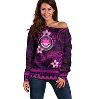FSM Culture Day Off Shoulder Sweater Tribal Pattern Pink Version LT01 Women Pink - Polynesian Pride