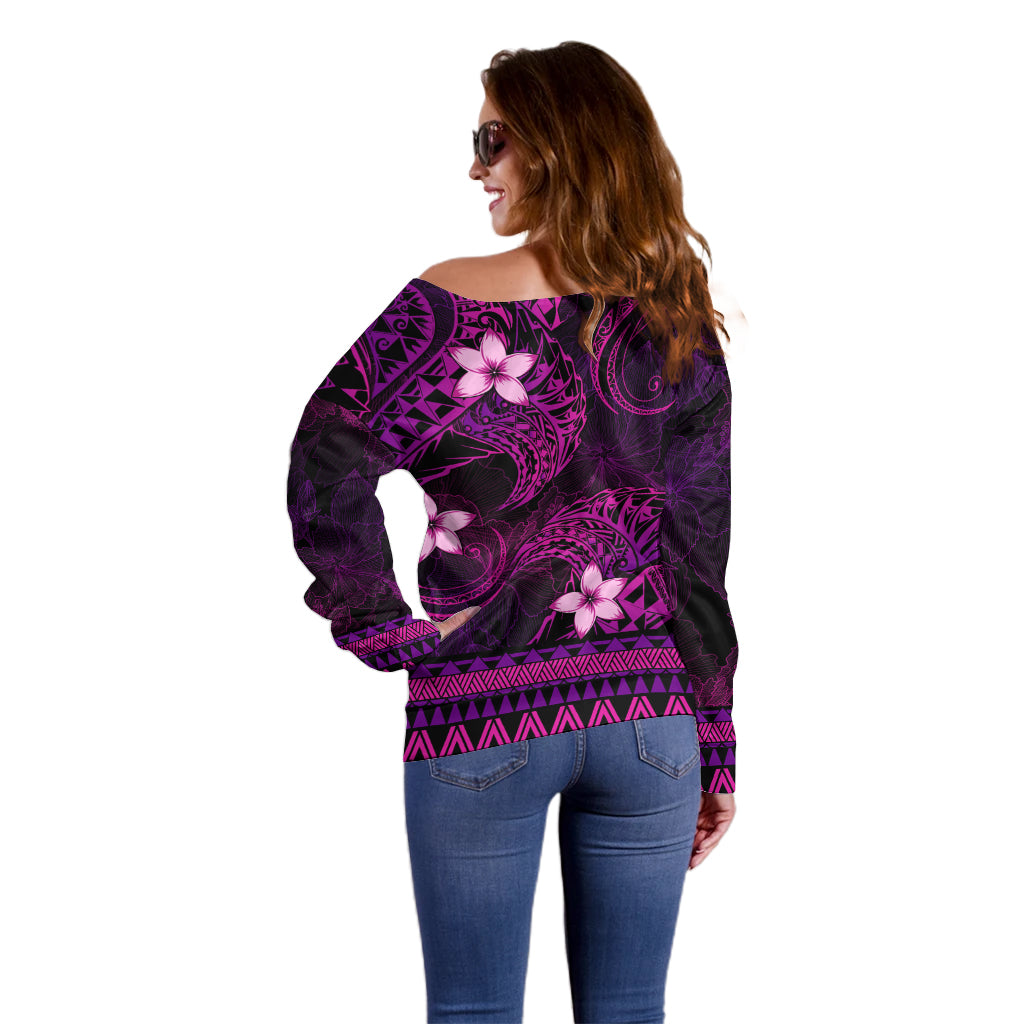 FSM Culture Day Off Shoulder Sweater Tribal Pattern Pink Version LT01 - Polynesian Pride