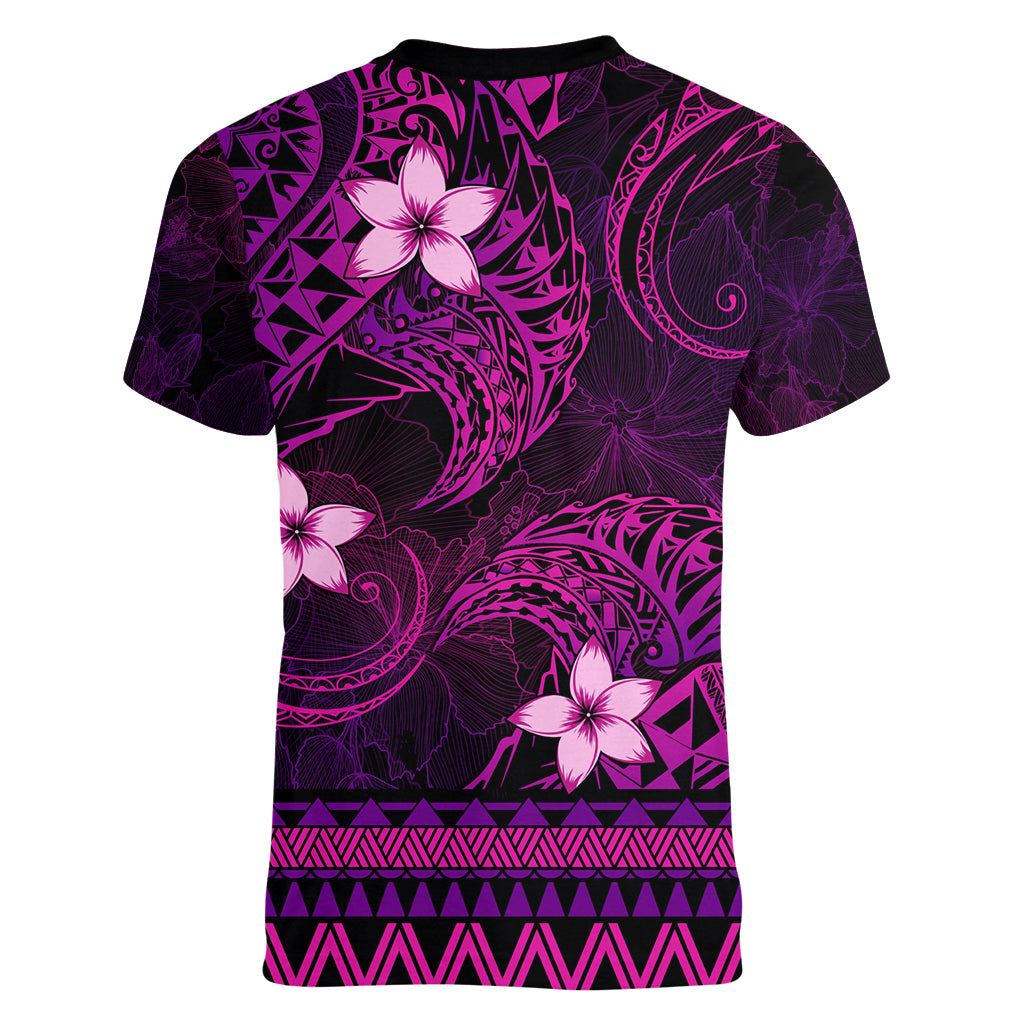 FSM Culture Day Women V Neck T Shirt Tribal Pattern Pink Version LT01 - Polynesian Pride