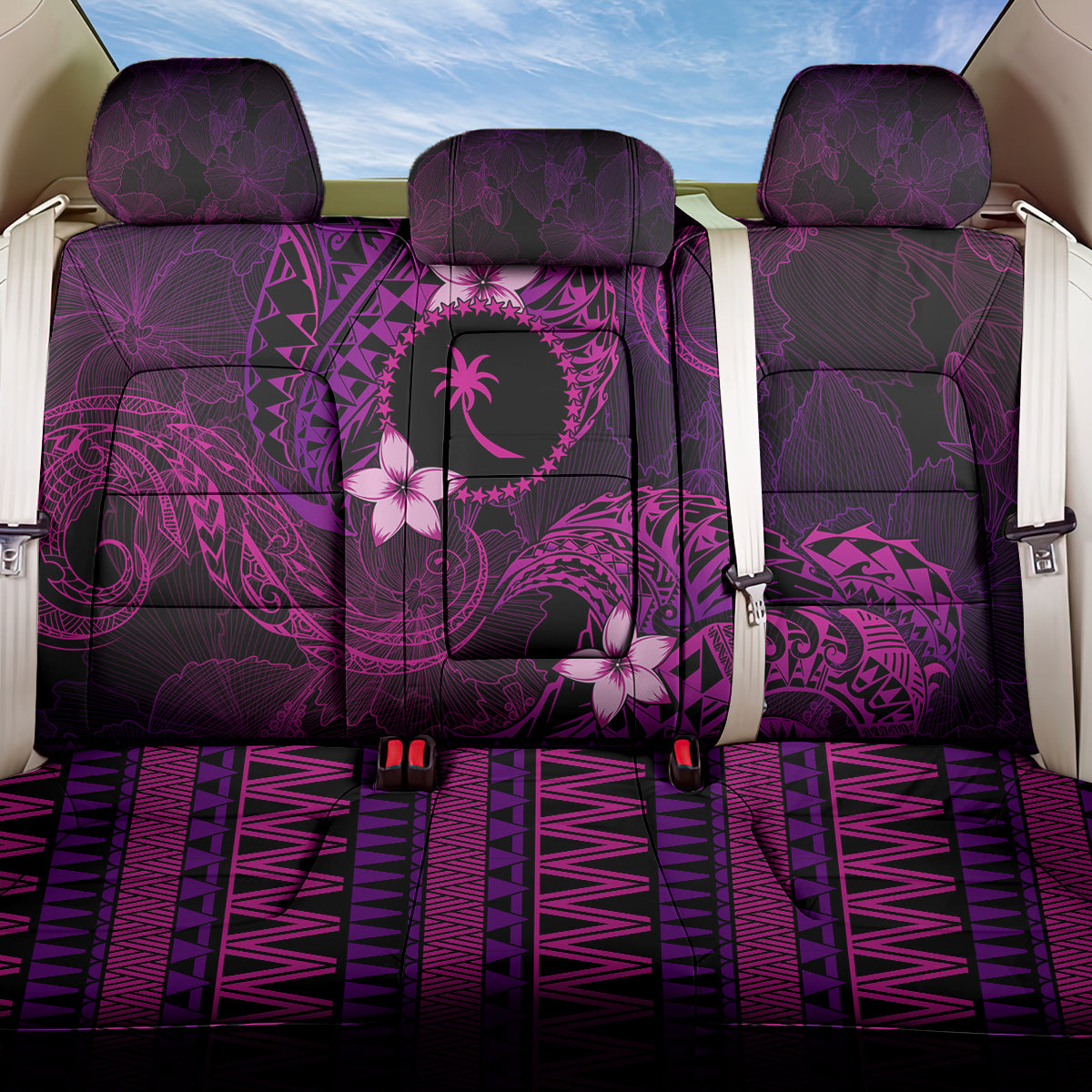 FSM Chuuk State Back Car Seat Cover Tribal Pattern Pink Version LT01 One Size Pink - Polynesian Pride