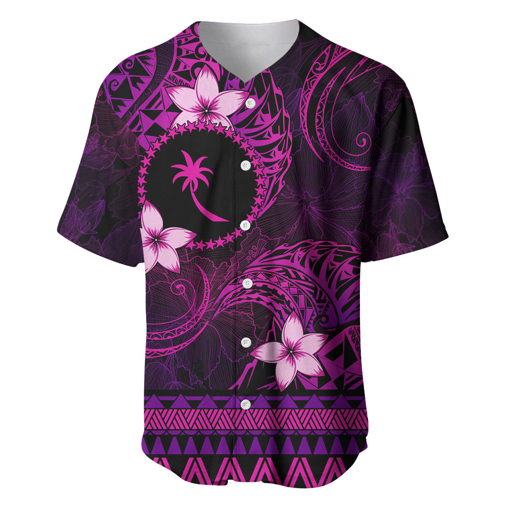 FSM Chuuk State Baseball Jersey Tribal Pattern Pink Version LT01 Pink - Polynesian Pride