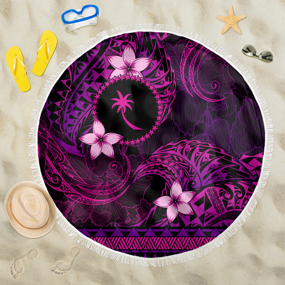 FSM Chuuk State Beach Blanket Tribal Pattern Pink Version LT01 One Size 150cm Pink - Polynesian Pride