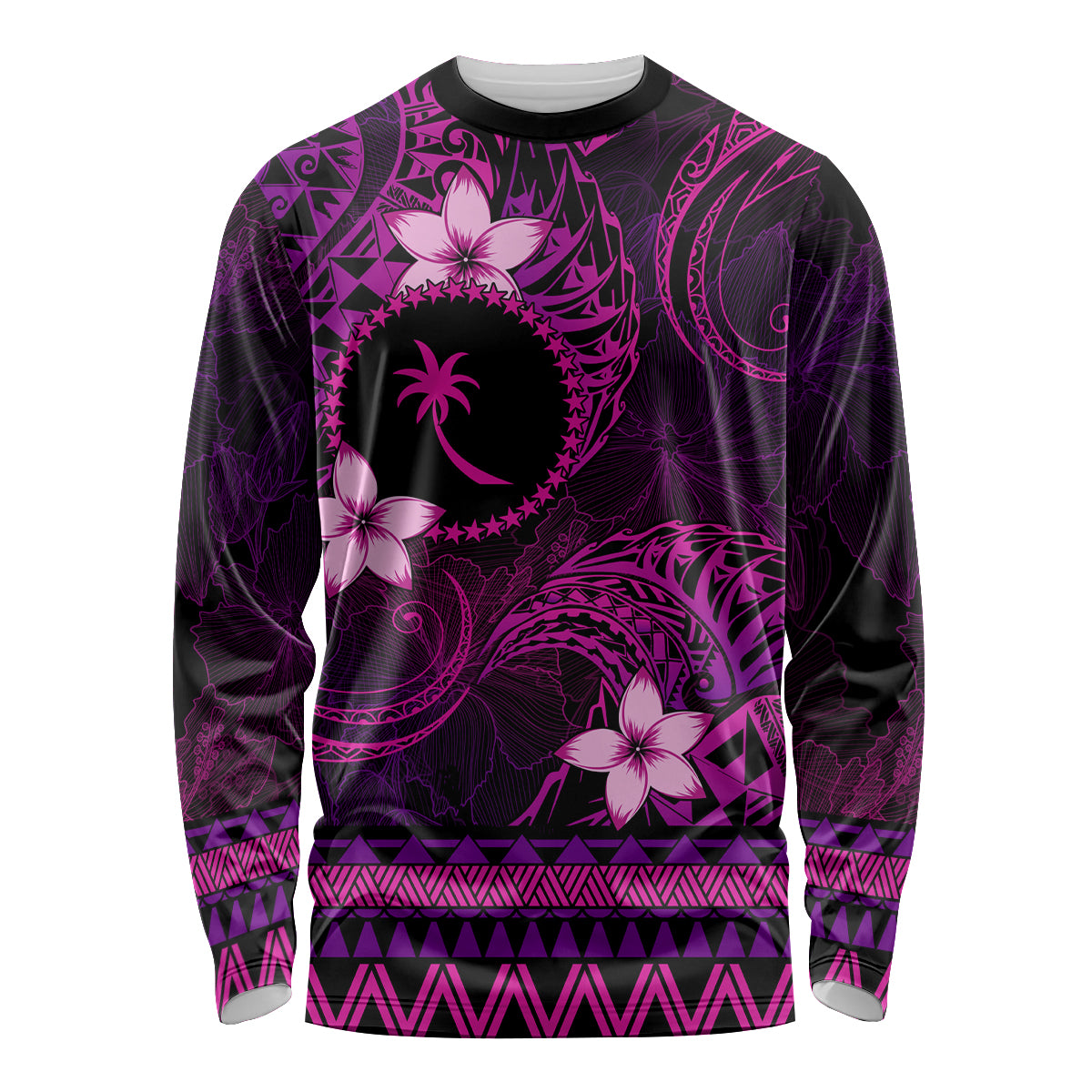 FSM Chuuk State Long Sleeve Shirt Tribal Pattern Pink Version LT01 Unisex Pink - Polynesian Pride