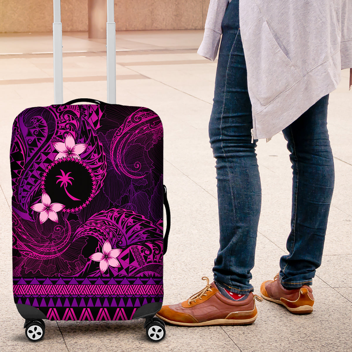 FSM Chuuk State Luggage Cover Tribal Pattern Pink Version LT01 Pink - Polynesian Pride
