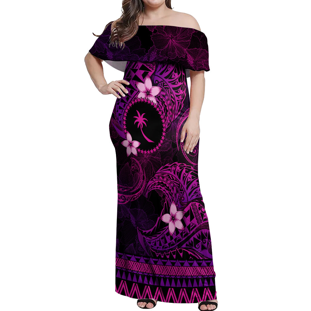 FSM Chuuk State Off Shoulder Maxi Dress Tribal Pattern Pink Version LT01 Women Pink - Polynesian Pride