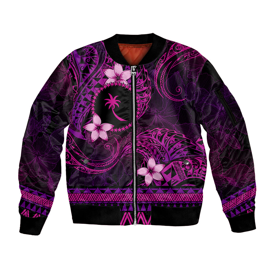 FSM Chuuk State Sleeve Zip Bomber Jacket Tribal Pattern Pink Version LT01 Unisex Pink - Polynesian Pride