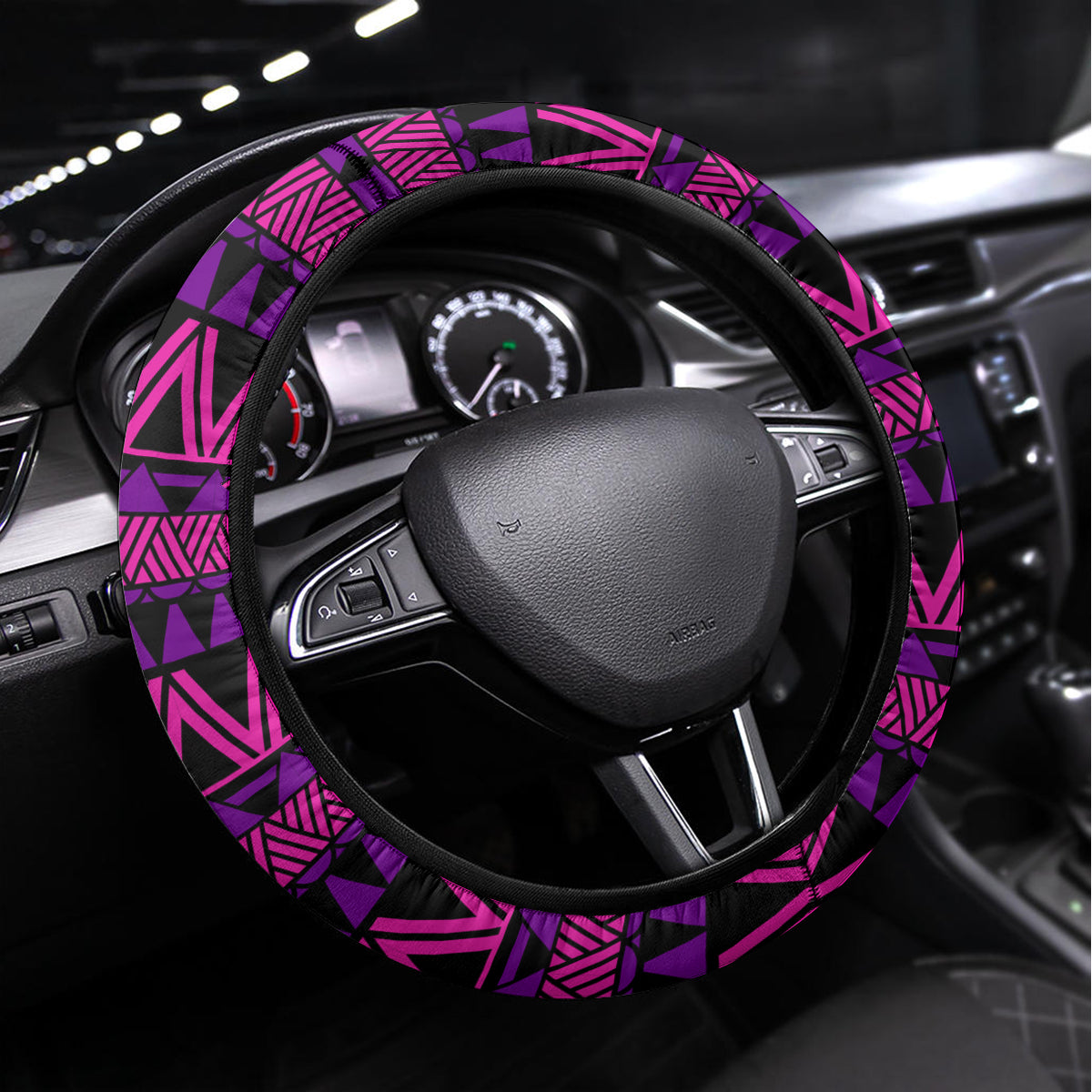 FSM Chuuk State Steering Wheel Cover Tribal Pattern Pink Version LT01 Universal Fit Pink - Polynesian Pride