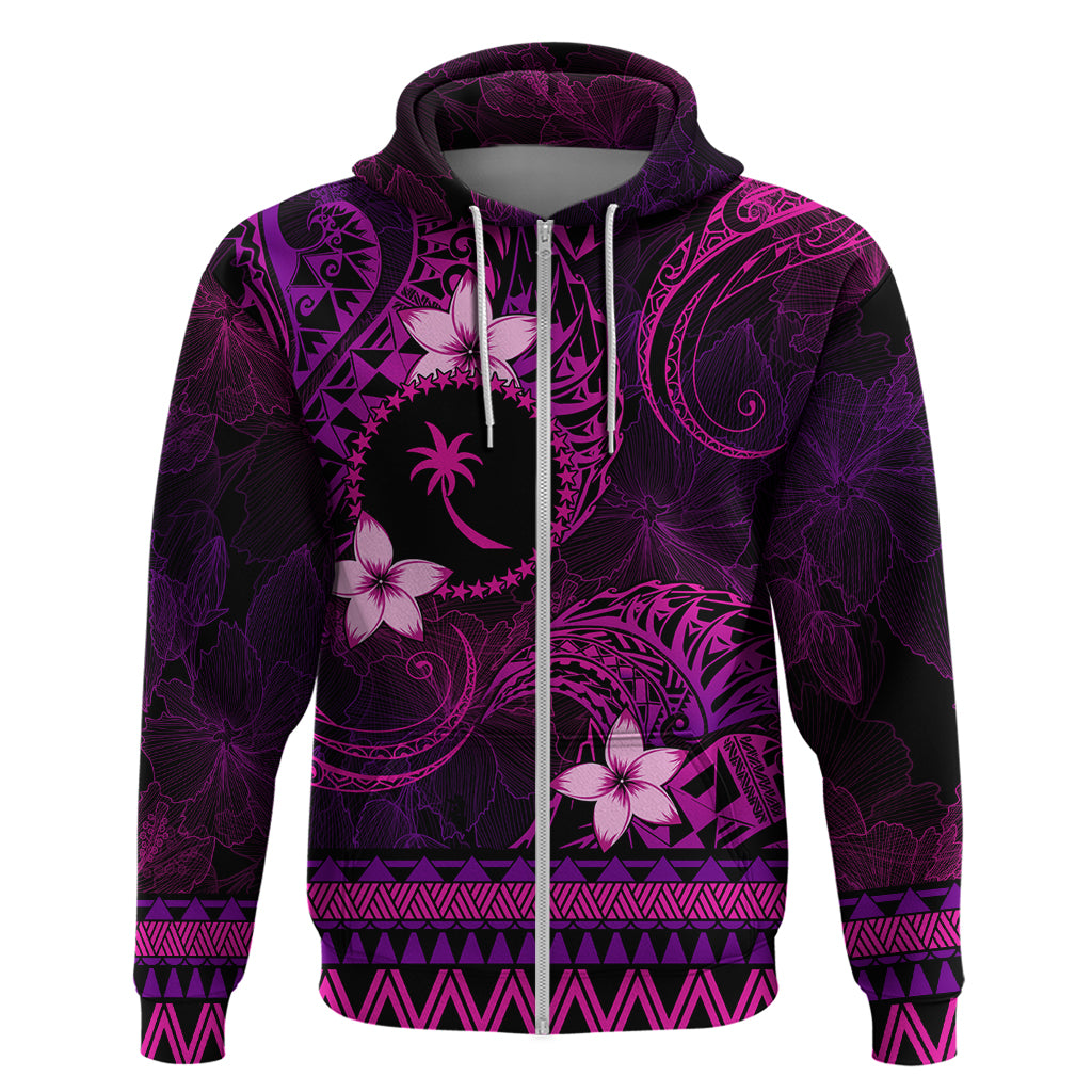 FSM Chuuk State Zip Hoodie Tribal Pattern Pink Version LT01 Zip Hoodie Pink - Polynesian Pride