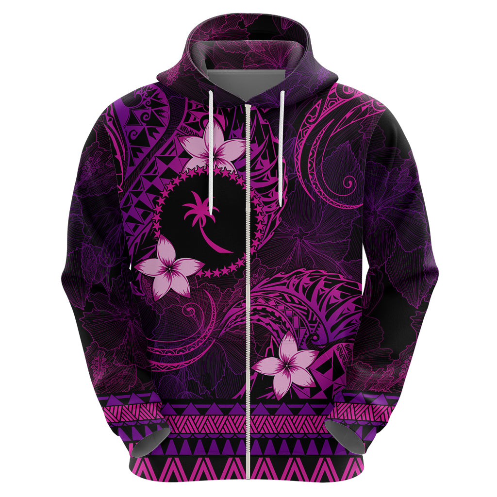 FSM Chuuk State Zip Hoodie Tribal Pattern Pink Version LT01 - Polynesian Pride