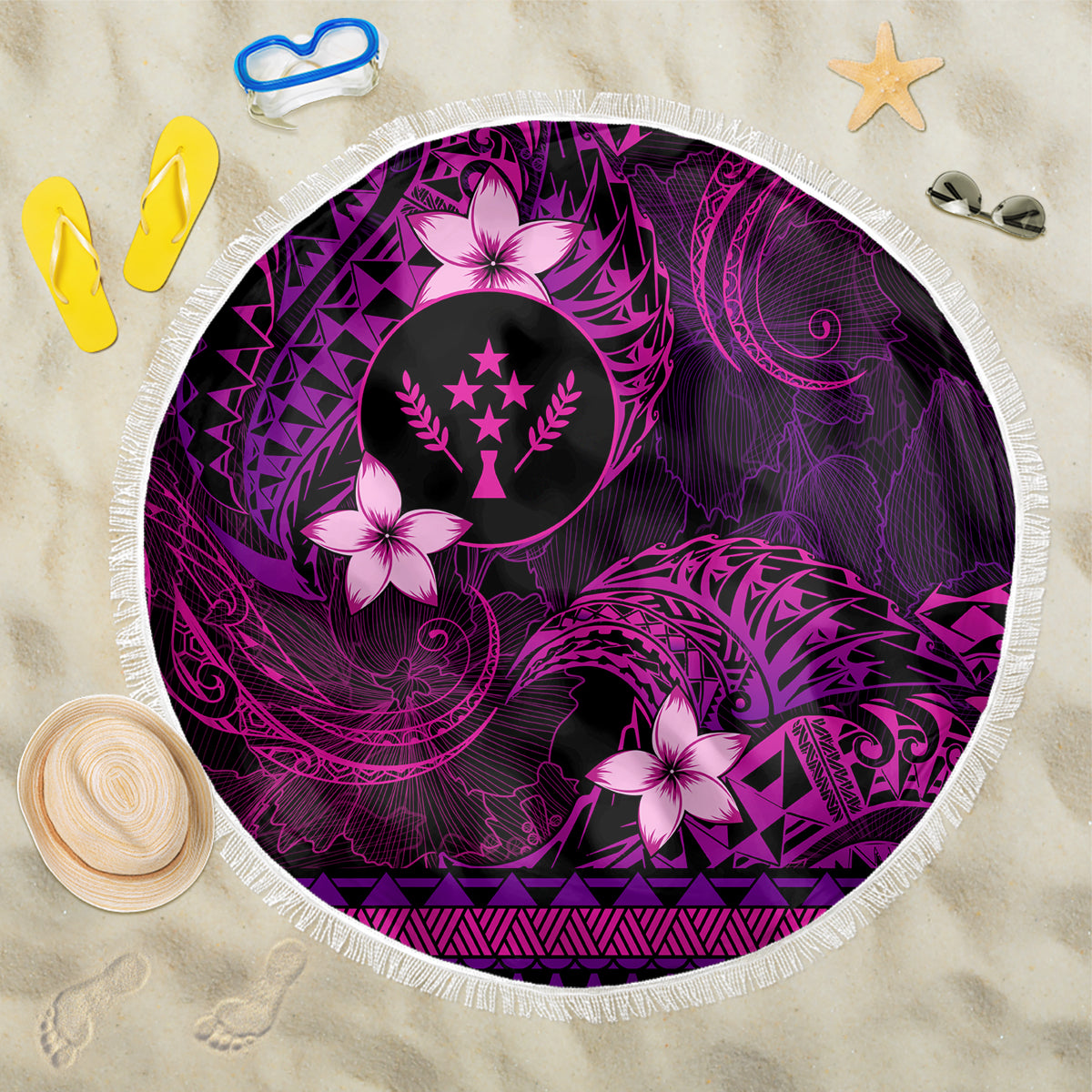 FSM Kosrae State Beach Blanket Tribal Pattern Pink Version LT01 One Size 150cm Pink - Polynesian Pride