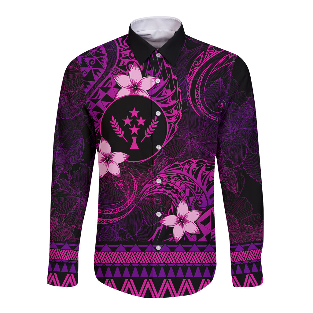 FSM Kosrae State Long Sleeve Button Shirt Tribal Pattern Pink Version LT01 Unisex Pink - Polynesian Pride