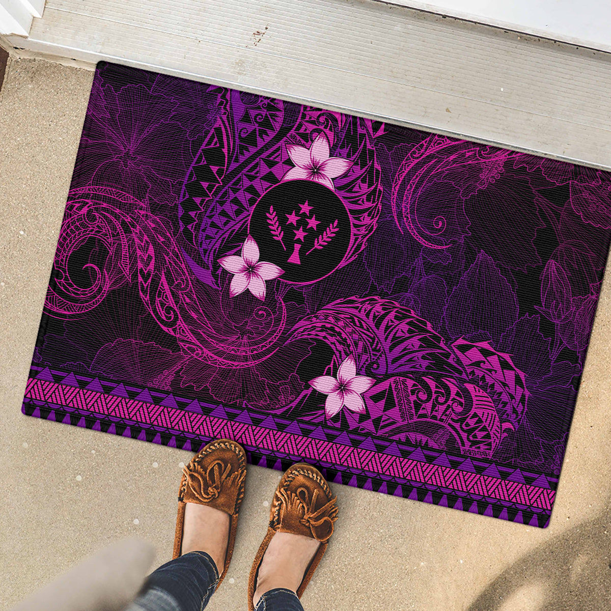 FSM Kosrae State Rubber Doormat Tribal Pattern Pink Version LT01 - Polynesian Pride