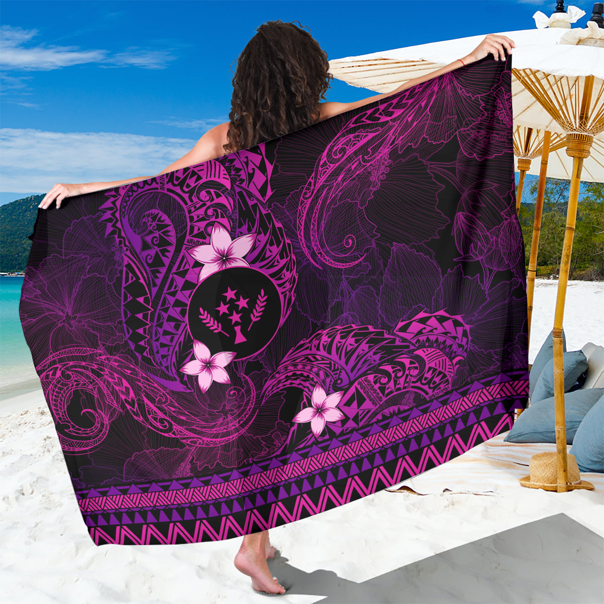 FSM Kosrae State Sarong Tribal Pattern Pink Version LT01 One Size 44 x 66 inches Pink - Polynesian Pride