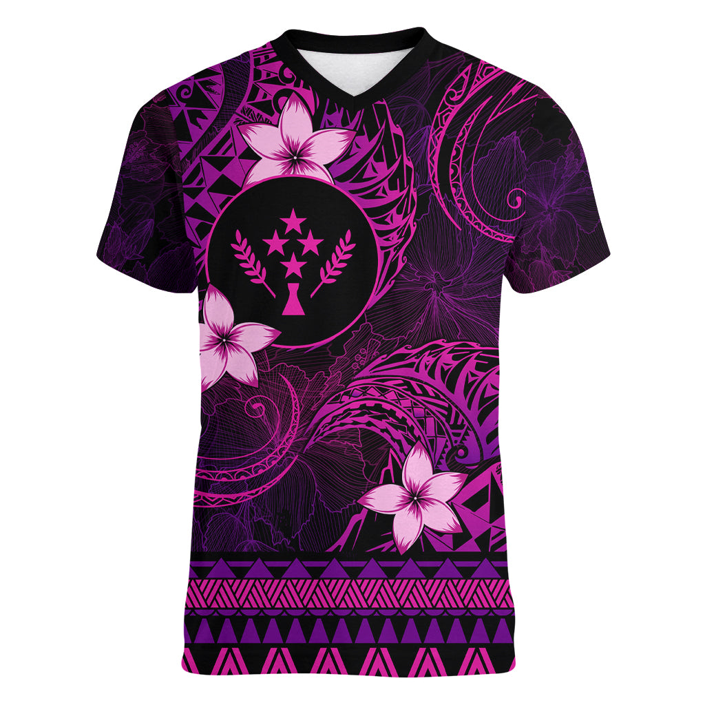 FSM Kosrae State Women V Neck T Shirt Tribal Pattern Pink Version LT01 Female Pink - Polynesian Pride