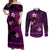 FSM Pohnpei State Couples Matching Off Shoulder Maxi Dress and Long Sleeve Button Shirt Tribal Pattern Pink Version LT01 Pink - Polynesian Pride