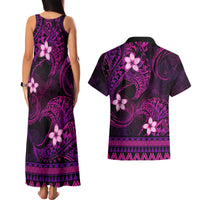 FSM Pohnpei State Couples Matching Tank Maxi Dress and Hawaiian Shirt Tribal Pattern Pink Version LT01 - Polynesian Pride