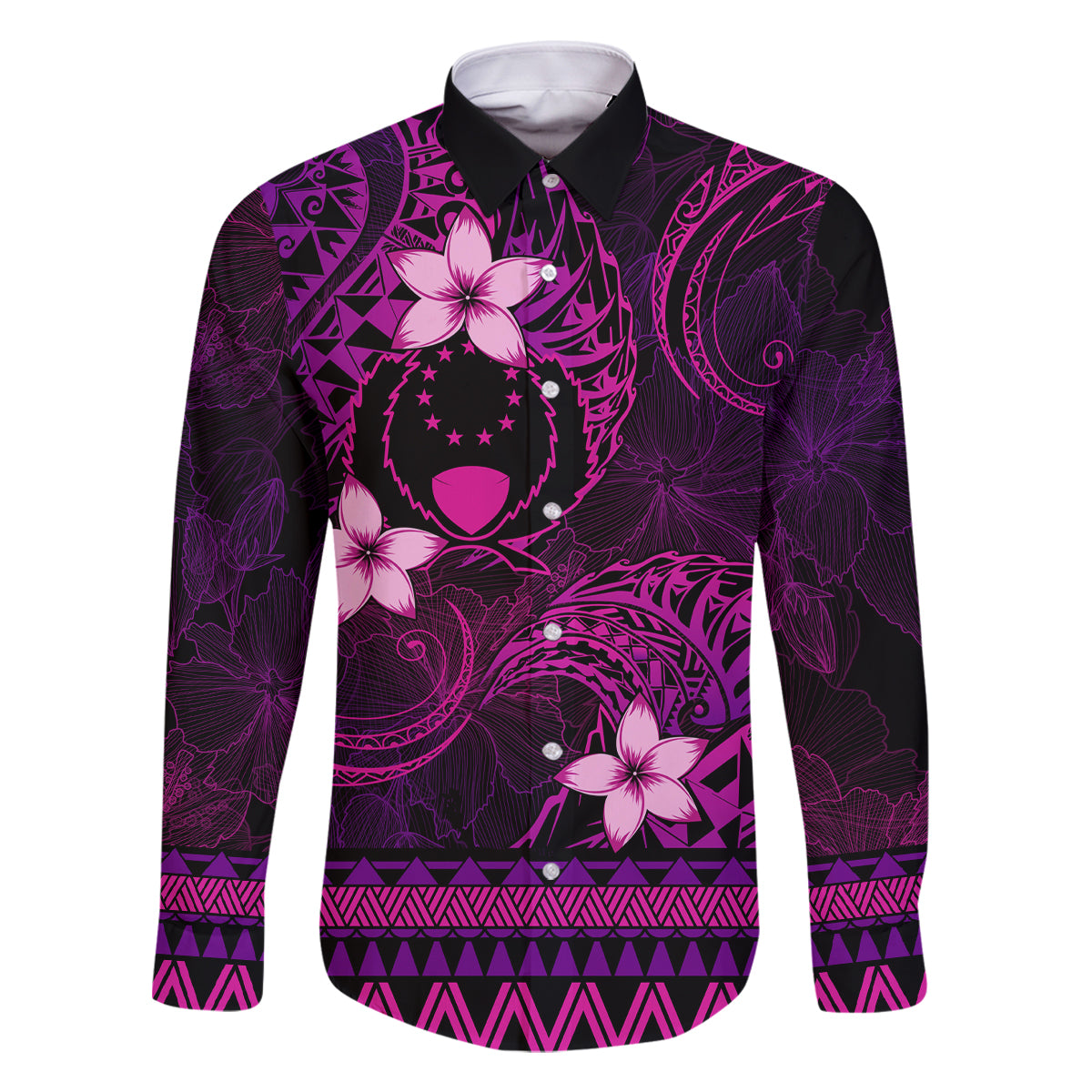 FSM Pohnpei State Family Matching Long Sleeve Bodycon Dress and Hawaiian Shirt Tribal Pattern Pink Version LT01 Dad's Shirt - Long Sleeve Pink - Polynesian Pride