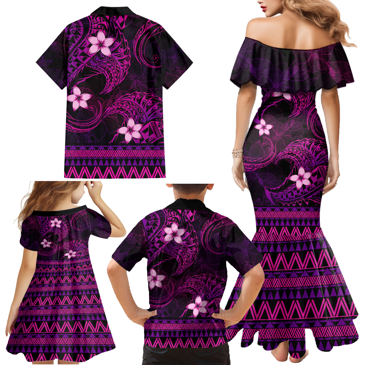 FSM Pohnpei State Family Matching Mermaid Dress and Hawaiian Shirt Tribal Pattern Pink Version LT01 - Polynesian Pride