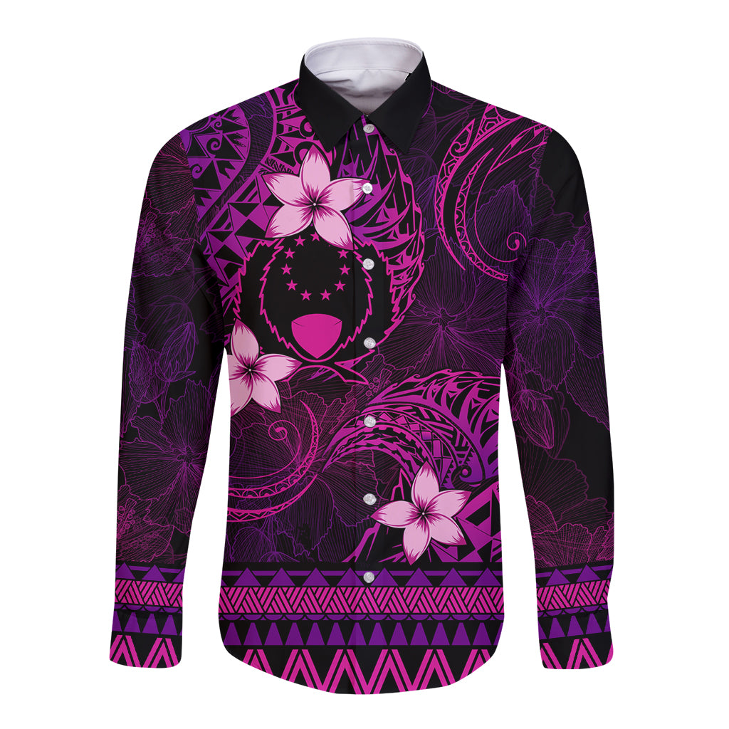 FSM Pohnpei State Long Sleeve Button Shirt Tribal Pattern Pink Version LT01 Unisex Pink - Polynesian Pride