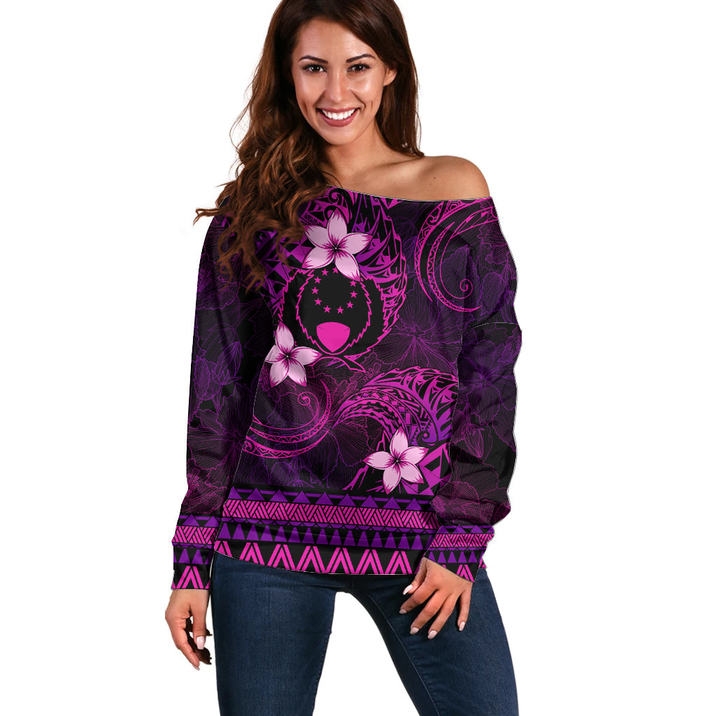 FSM Pohnpei State Off Shoulder Sweater Tribal Pattern Pink Version LT01 Women Pink - Polynesian Pride