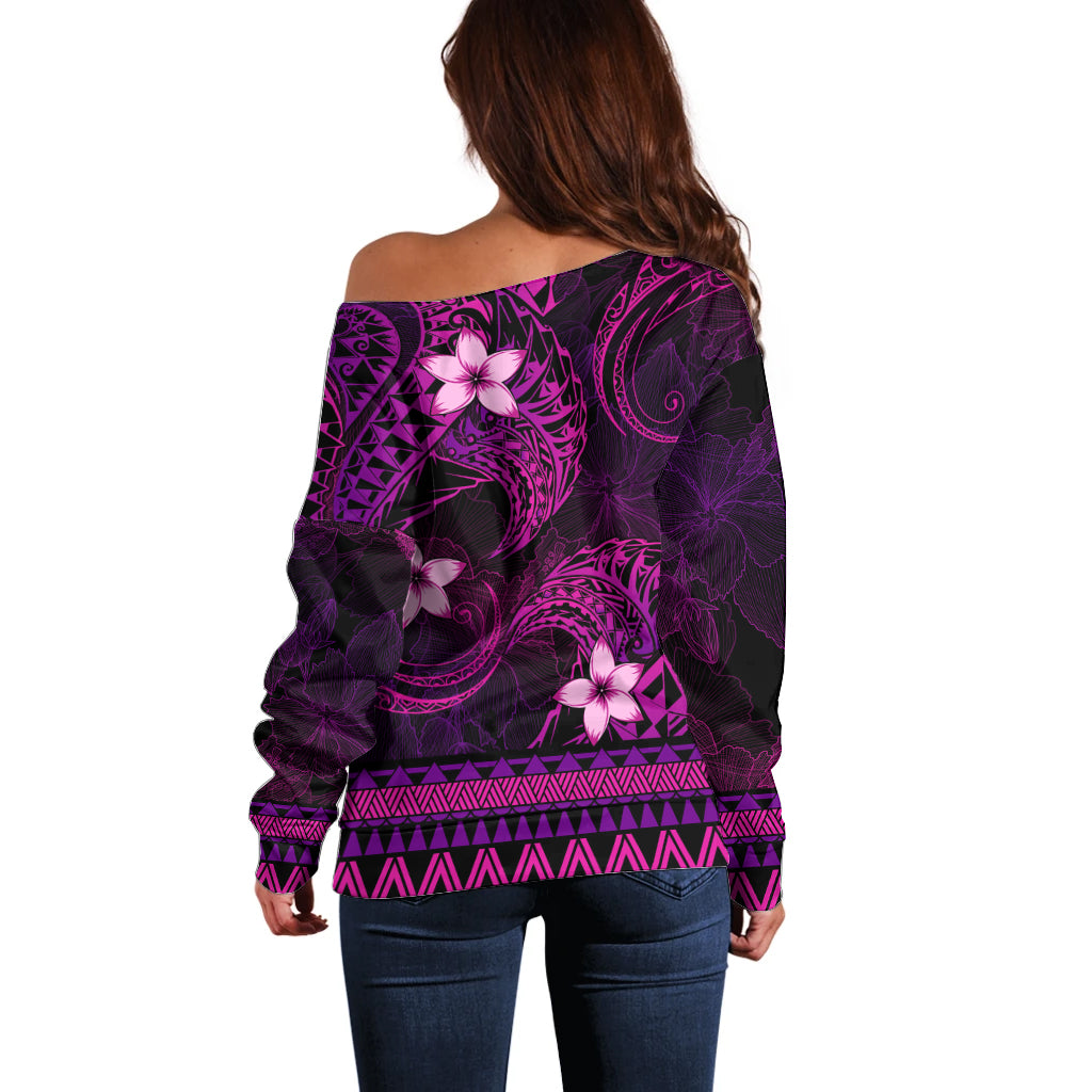 FSM Pohnpei State Off Shoulder Sweater Tribal Pattern Pink Version LT01 - Polynesian Pride