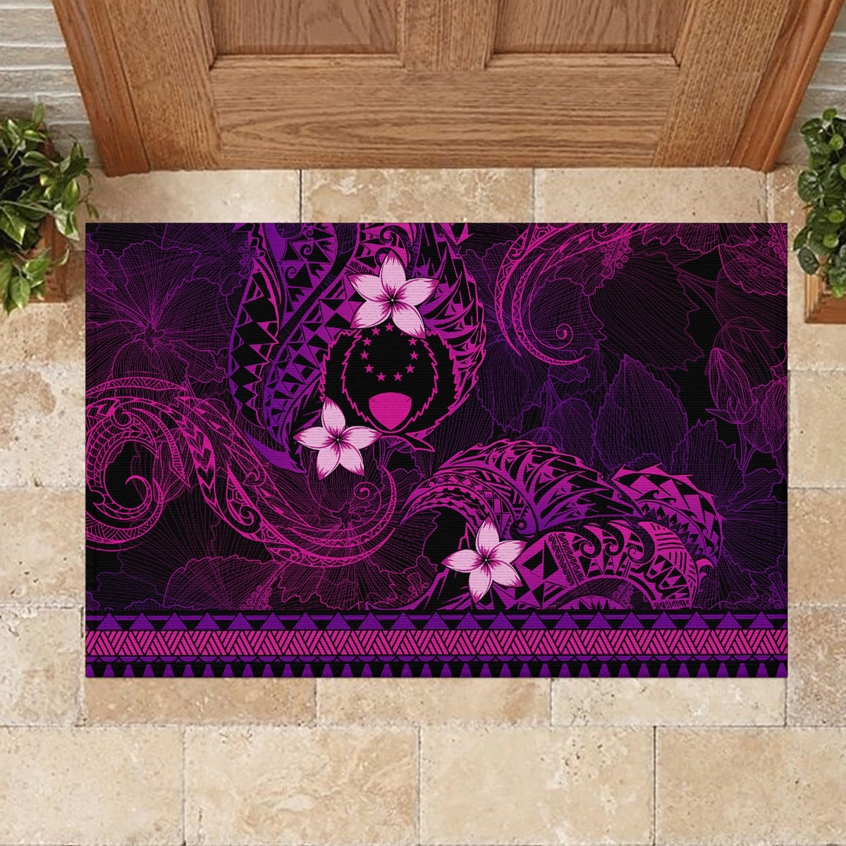 FSM Pohnpei State Rubber Doormat Tribal Pattern Pink Version LT01 - Polynesian Pride