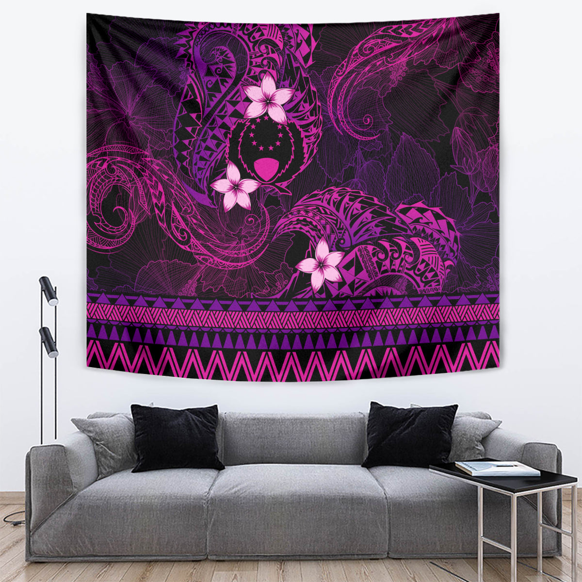 FSM Pohnpei State Tapestry Tribal Pattern Pink Version LT01 Pink - Polynesian Pride