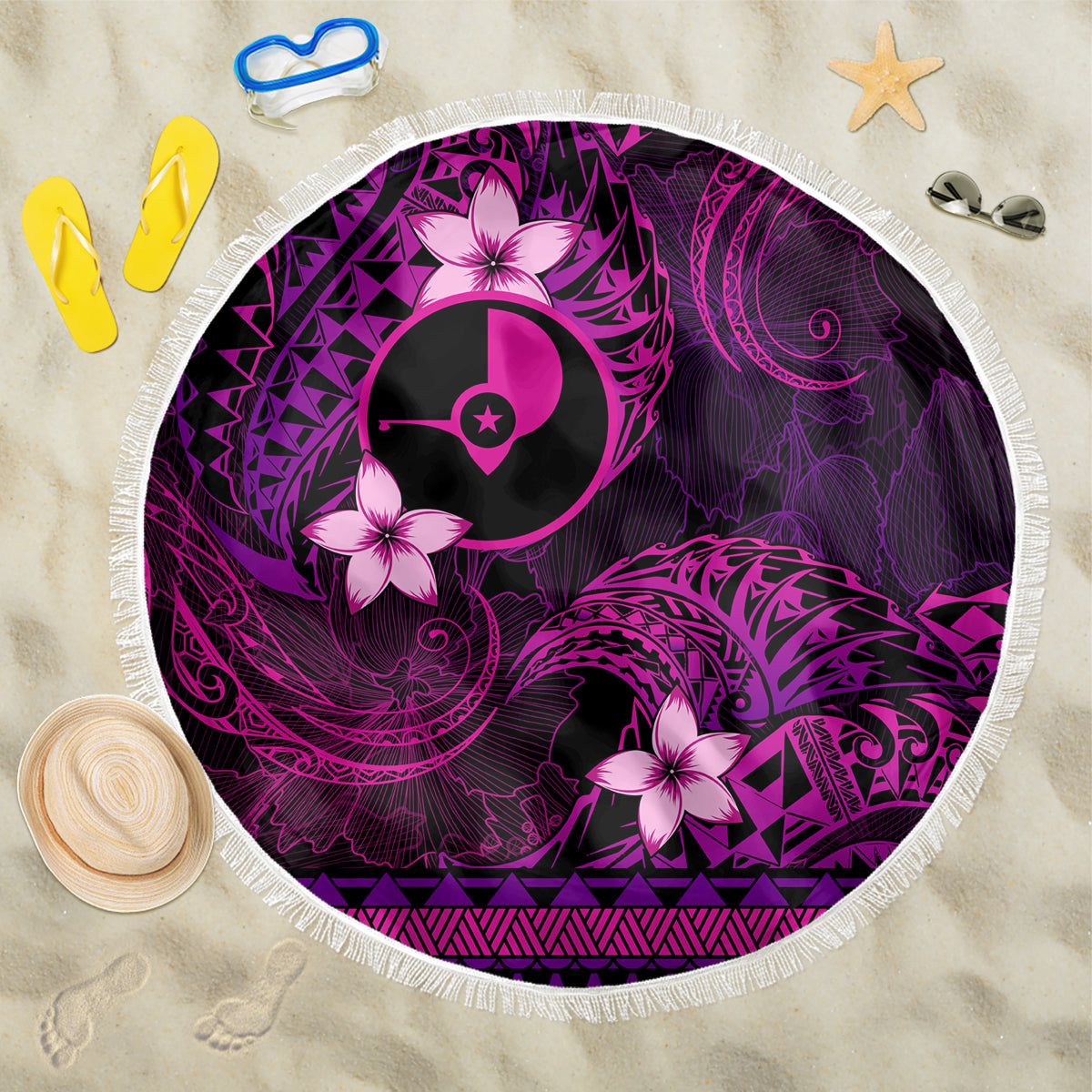 FSM Yap State Beach Blanket Tribal Pattern Pink Version LT01 One Size 150cm Pink - Polynesian Pride