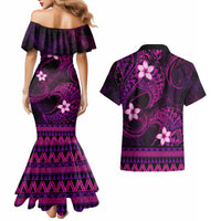 FSM Yap State Couples Matching Mermaid Dress and Hawaiian Shirt Tribal Pattern Pink Version LT01 - Polynesian Pride