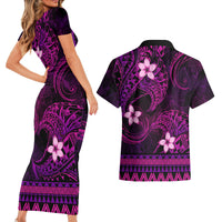 FSM Yap State Couples Matching Short Sleeve Bodycon Dress and Hawaiian Shirt Tribal Pattern Pink Version LT01 - Polynesian Pride