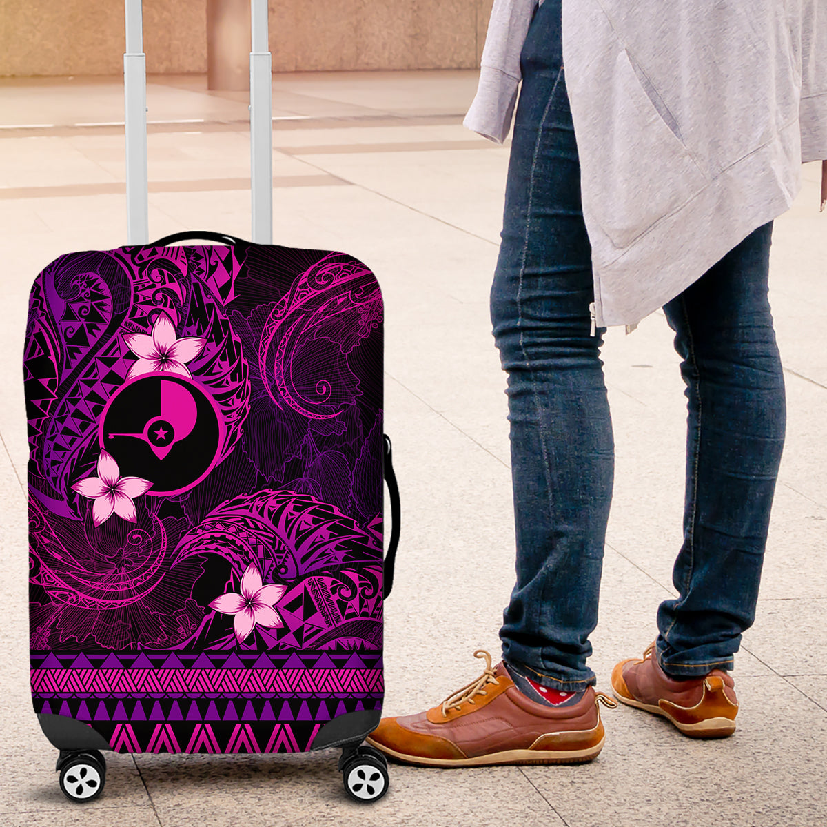 FSM Yap State Luggage Cover Tribal Pattern Pink Version LT01 Pink - Polynesian Pride