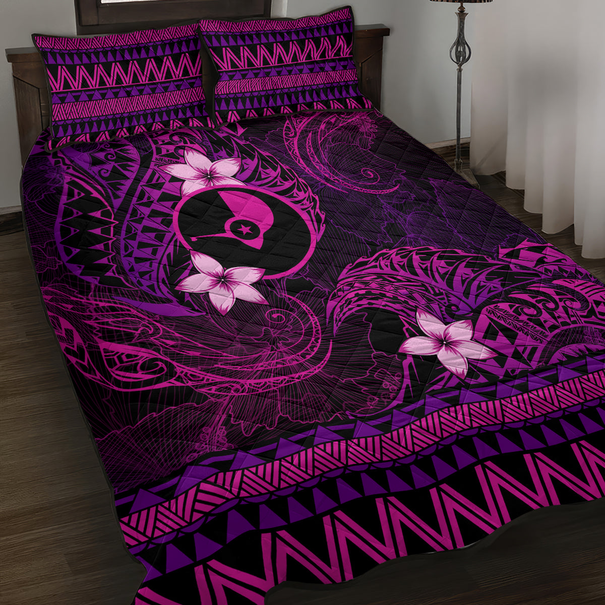 FSM Yap State Quilt Bed Set Tribal Pattern Pink Version LT01 Pink - Polynesian Pride