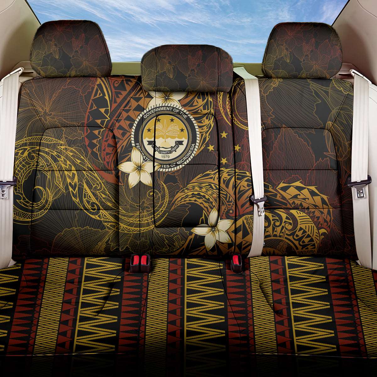 FSM Culture Day Back Car Seat Cover Tribal Pattern Gold Version LT01 One Size Gold - Polynesian Pride