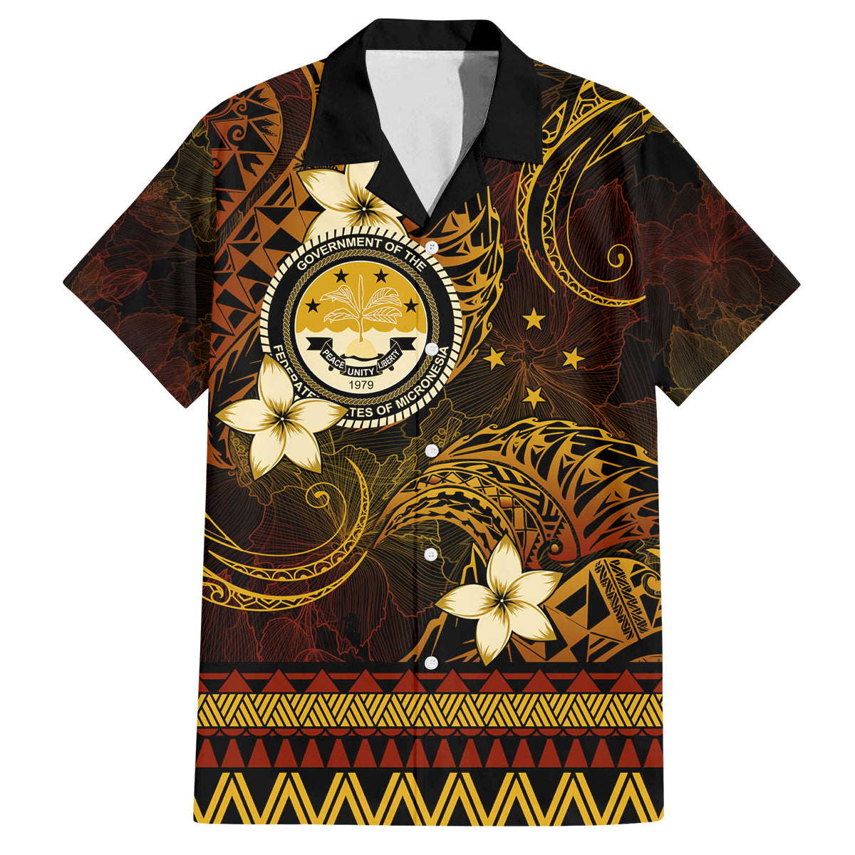 FSM Culture Day Family Matching Off Shoulder Short Dress and Hawaiian Shirt Tribal Pattern Gold Version LT01 Dad's Shirt - Short Sleeve Gold - Polynesian Pride