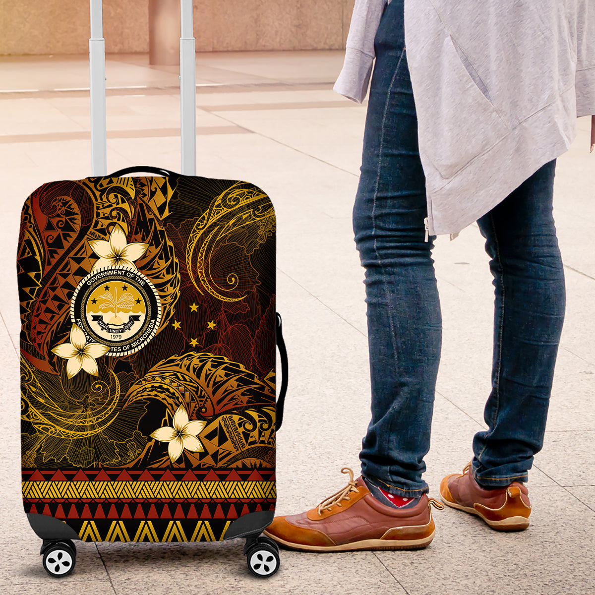 FSM Culture Day Luggage Cover Tribal Pattern Gold Version LT01 Gold - Polynesian Pride