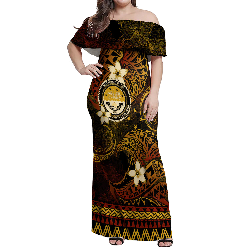 FSM Culture Day Off Shoulder Maxi Dress Tribal Pattern Gold Version LT01 Women Gold - Polynesian Pride