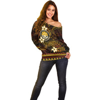 FSM Culture Day Off Shoulder Sweater Tribal Pattern Gold Version LT01 - Polynesian Pride