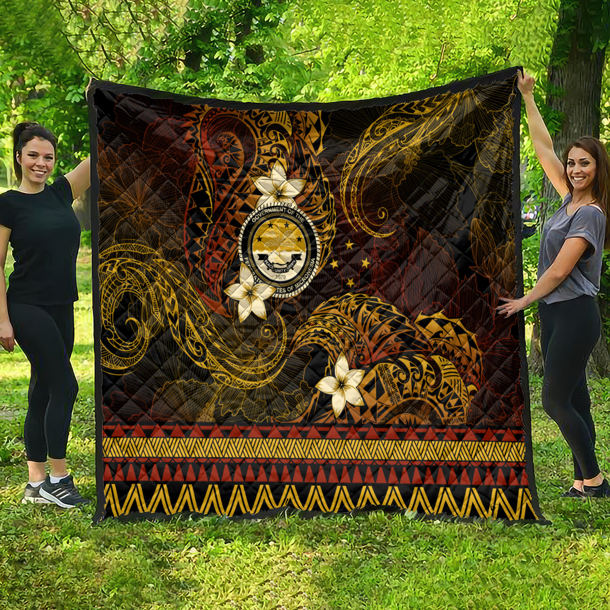 FSM Culture Day Quilt Tribal Pattern Gold Version LT01 - Polynesian Pride
