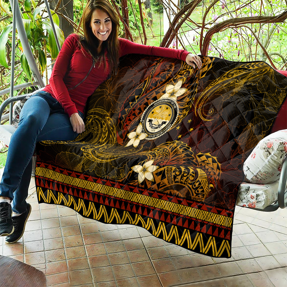 FSM Culture Day Quilt Tribal Pattern Gold Version LT01 - Polynesian Pride