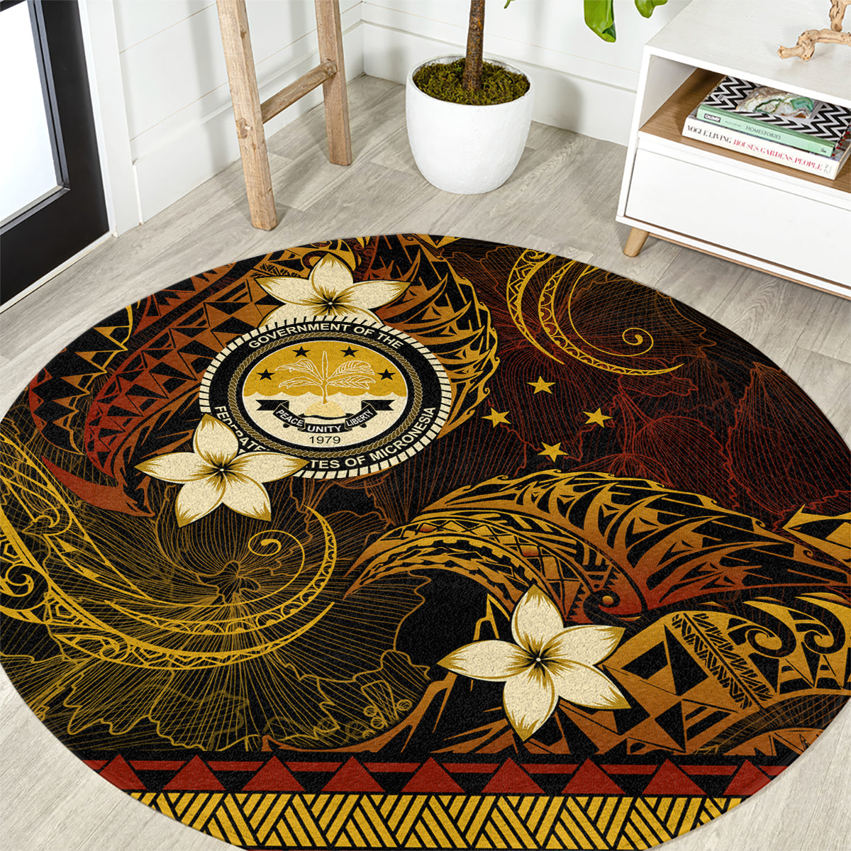 FSM Culture Day Round Carpet Tribal Pattern Gold Version LT01 Gold - Polynesian Pride