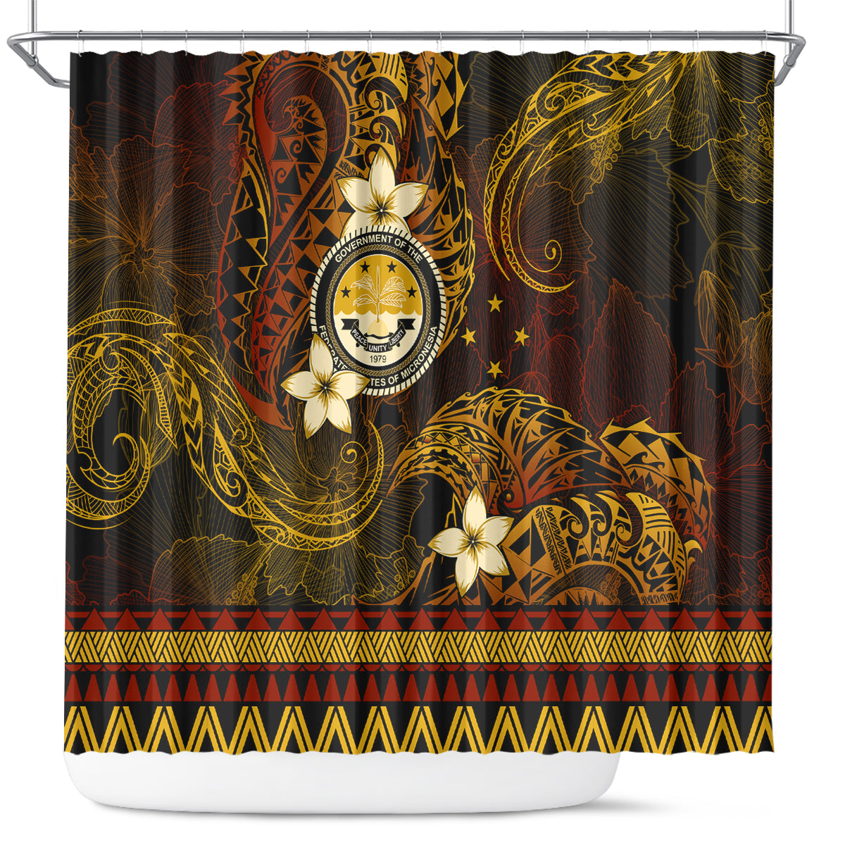 FSM Culture Day Shower Curtain Tribal Pattern Gold Version LT01 Gold - Polynesian Pride