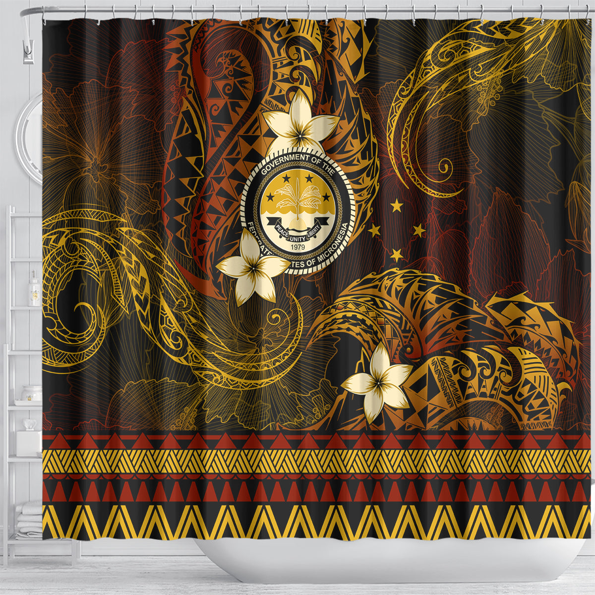 FSM Culture Day Shower Curtain Tribal Pattern Gold Version LT01 - Polynesian Pride