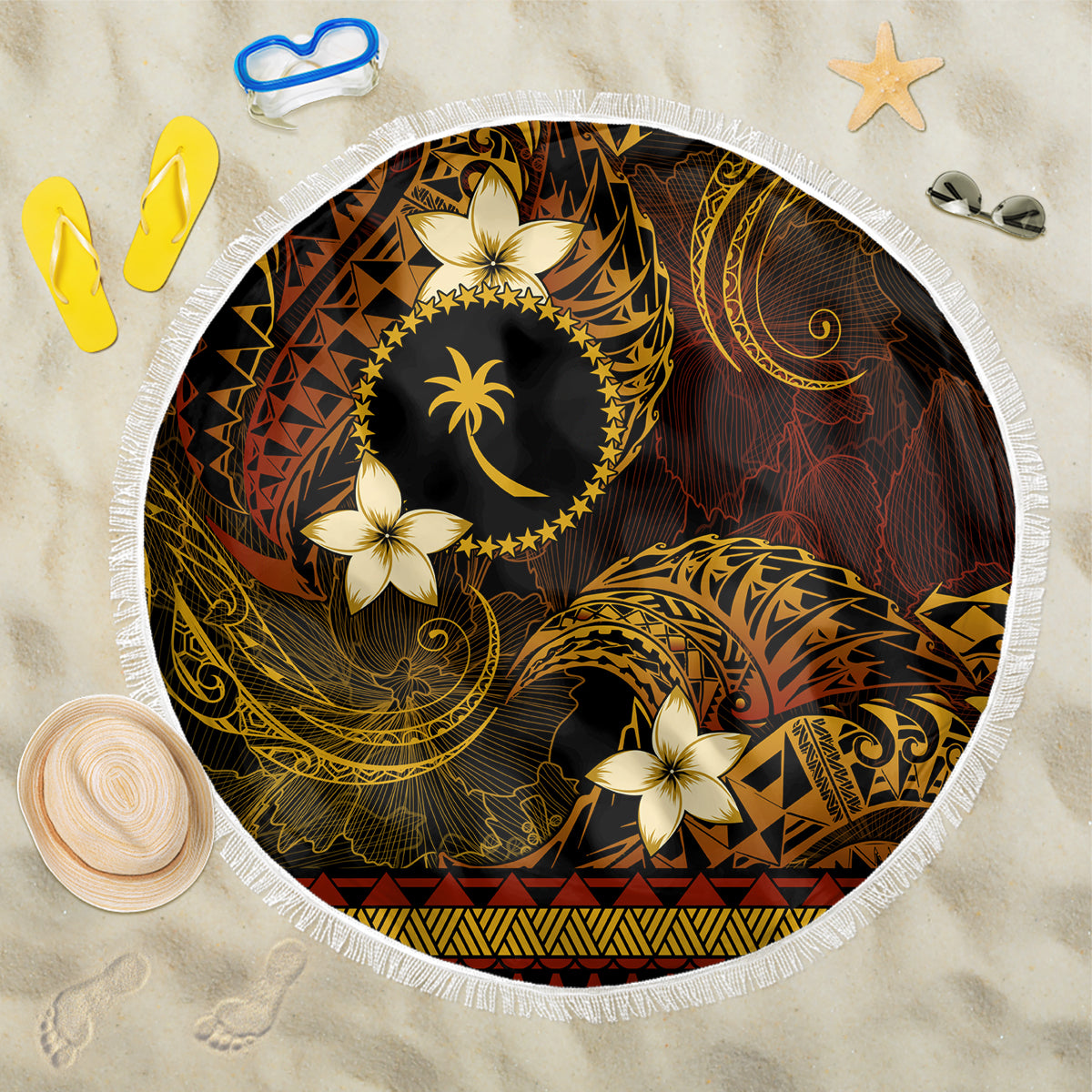 FSM Chuuk State Beach Blanket Tribal Pattern Gold Version LT01 One Size 150cm Gold - Polynesian Pride