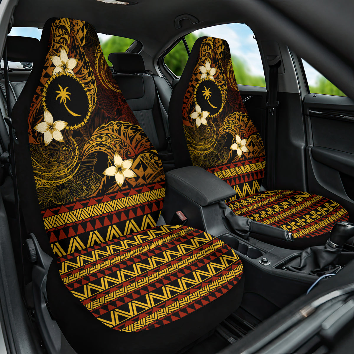 FSM Chuuk State Car Seat Cover Tribal Pattern Gold Version LT01 One Size Gold - Polynesian Pride