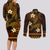 FSM Chuuk State Couples Matching Long Sleeve Bodycon Dress and Long Sleeve Button Shirt Tribal Pattern Gold Version LT01 - Polynesian Pride