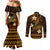 FSM Chuuk State Couples Matching Mermaid Dress and Long Sleeve Button Shirt Tribal Pattern Gold Version LT01 - Polynesian Pride