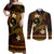 FSM Chuuk State Couples Matching Off Shoulder Maxi Dress and Long Sleeve Button Shirt Tribal Pattern Gold Version LT01 Gold - Polynesian Pride