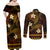 FSM Chuuk State Couples Matching Off Shoulder Maxi Dress and Long Sleeve Button Shirt Tribal Pattern Gold Version LT01 - Polynesian Pride