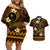 FSM Chuuk State Couples Matching Off Shoulder Short Dress and Hawaiian Shirt Tribal Pattern Gold Version LT01 Gold - Polynesian Pride